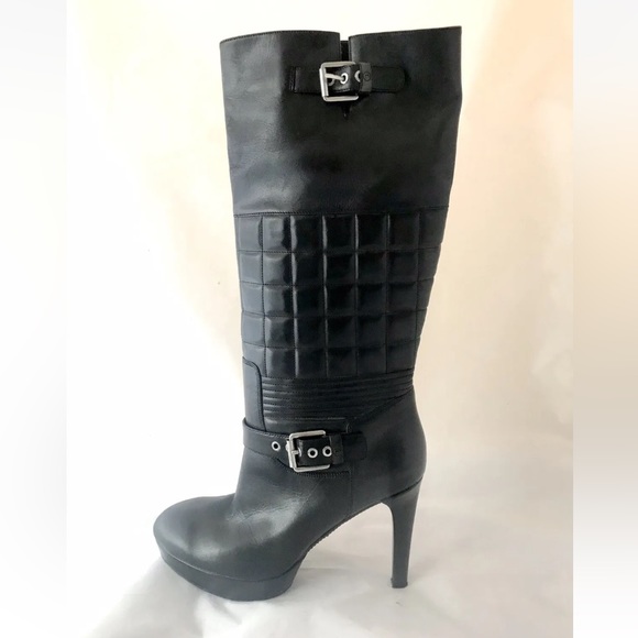 Rockport Women’s Platform Heel Knee High Boot Black Quilted Leather 9 - Picture 2 of 13